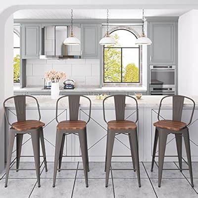 Buy AKLAUS Swivel Metal Bar Stools with Backs Counter Stools Set of 4 ...