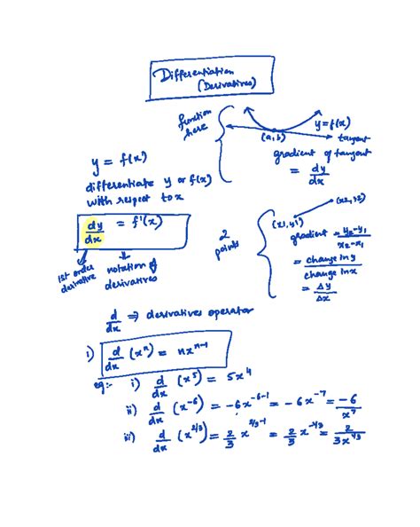 Differentiation notes 1 - pimiii function wfhti fire gradient oftangent ...