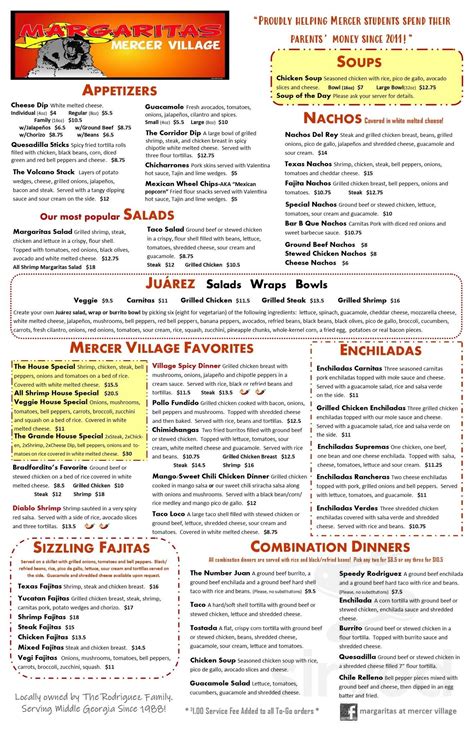 Margaritas Mexican Grill Mercer Village menu in Macon, Georgia, USA