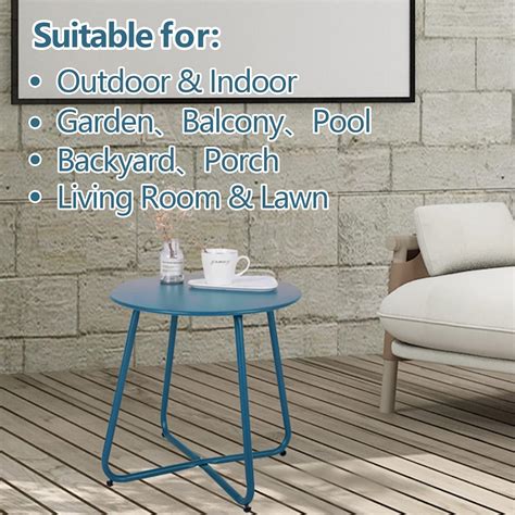 Buy LAMMOON Outdoor Side Table Round, Metal Patio Side Table, Steel ...