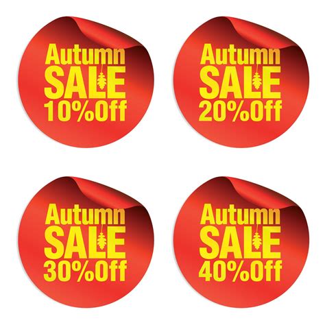 Autumn red sale stickers set 10, 20, 30, 40 percent off 10947672 Vector ...