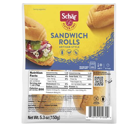 Schar Gluten Free Sandwich Rolls, Artisan Sourdough Bread Rolls, 5.3 oz ...