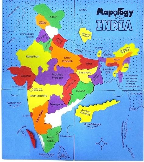 Indian Map Puzzles for Kids identifier Learning Wooden India Puzzle Map ...