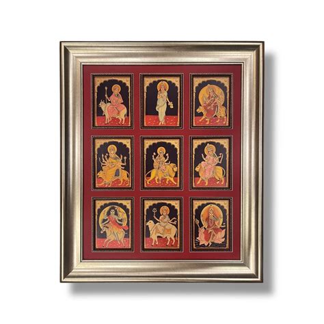 Nava Durga Gold Leafed Art in Silver Moulded Frame – E-Studio