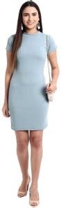 DULHAN DESIGNER Women Sheath Light Blue Knee Length Dress - Buy DULHAN ...