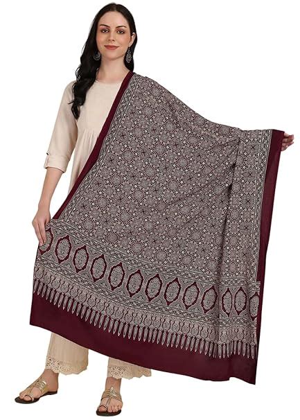 Buy Amrozia Ajrakh Block Printed Rayon Dupatta for Women (Maroon) at ...