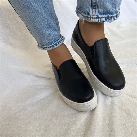 Black Leather Slip on Shoes, Handmade Women's Snickers, Made in Greece ...