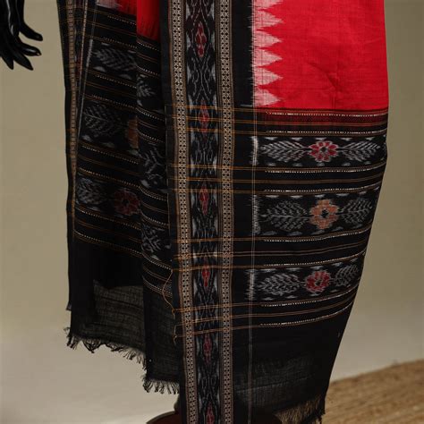Red Ikat Handloom Cotton Sambalpuri Dupatta