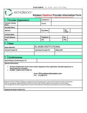 Emdeon Realtime Provider Information Form - Blank Fillable Template ...