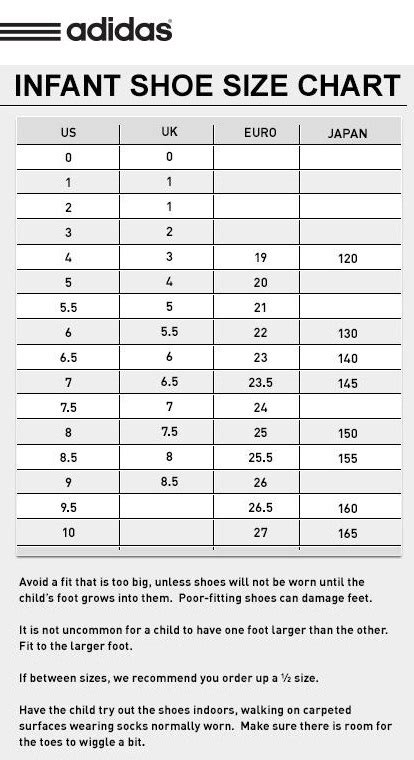 adidas infant shoe size chart