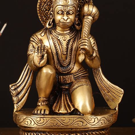 Buy Pure Brass Superfine Blessing Hanuman Idol - 8" Divine Sculpture ...