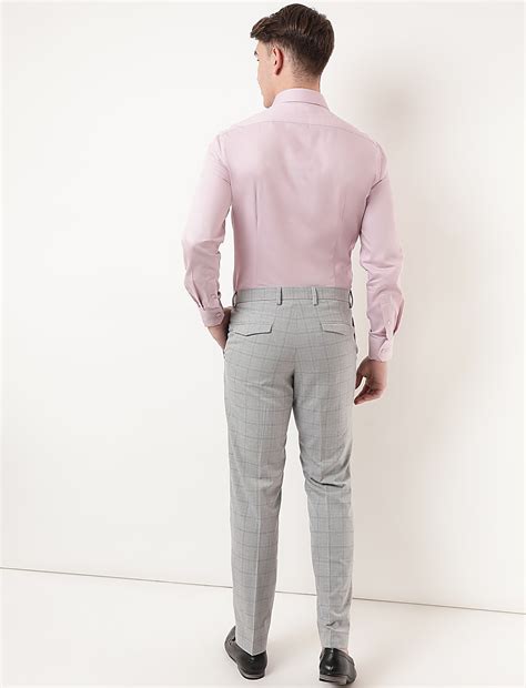 Buy Regular Fit Checked Trousers at Marks & Spencer