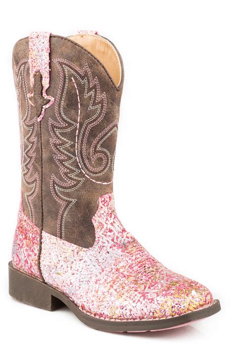 Roper - Roper Little Kids Girls Pink Faux Leather Glitter Aztec Cowboy ...