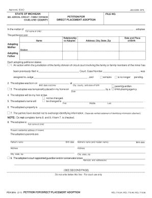 Fillable Online Approved, SCAO JIS CODE: DPA STATE OF MICHIGAN 6th FILE ...