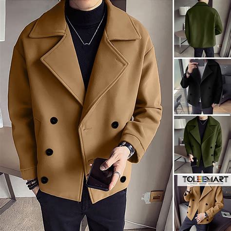 Casual Trench Coat Men's Short Slim-Fitting English Style Wind Wool ...