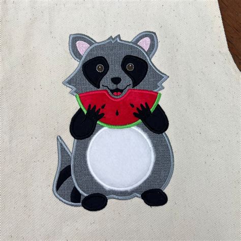 Raccoon Eating Watermelon Applique Embroidery Design Download for Embroidery Machine - Etsy