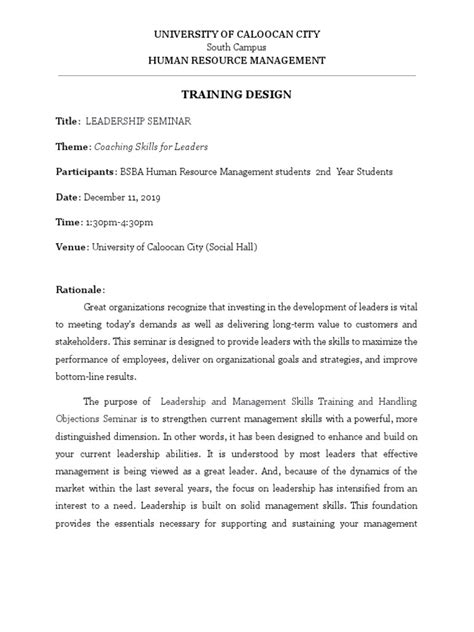 Image result for Training Design Examples PDF