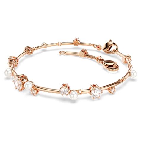 Constella bracelet, Crystal pearl, Round cuts, White, Rose gold-tone plated