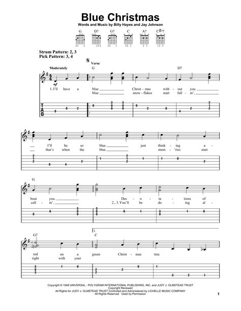 Blue Christmas sheet music by Elvis Presley (Easy Guitar Tab – 28808)