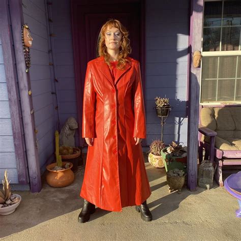 Vegan leather red floor length trench coat. Great... - Depop