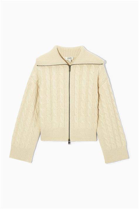 COS Cable-knit Wool Zip-up Jacket in Natural | Lyst