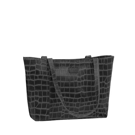 Omax Black Croco Genuine Leather Medium Tote Handbag for women LTHRL7