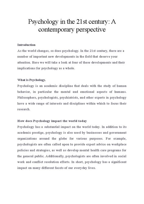 Psychology in the 21st century A contemporary perspective - Psychology ...
