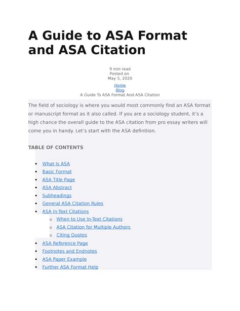 A Guide to ASA Format and ASA Citation - If you are a sociology student ...