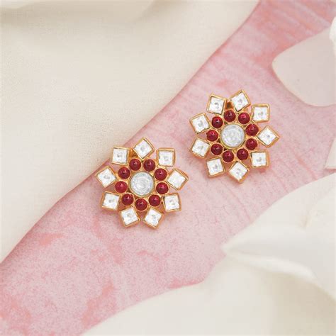 Silver 92.5 Red Kundan Earring Online at Unniyarcha – Unniyarcha