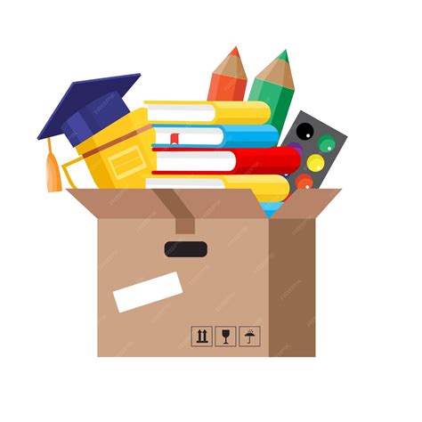 Premium Vector | School supplies in a cardboard box vector illustration ...