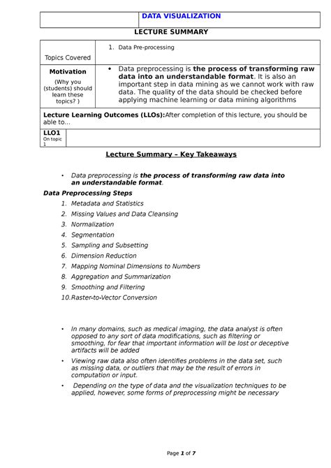 Data Pre-processing - Data Pre-processing. - LECTURE SUMMARY Topics ...