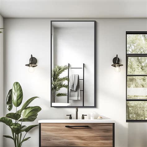 KOCUUY 24x48 Inch Large Black Wall Mounted Mirror,Aluminum Framed ...