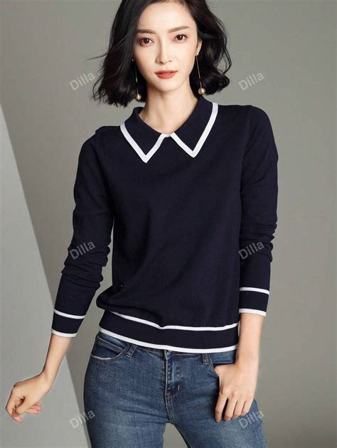 Contrast Trim Sweater,Long Sleeve Tops | SHEIN USA