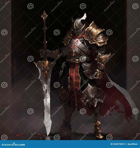 A Stern Knight in Heavy Armor in the Style of Fantasy Stock Illustration - Illustration of ...