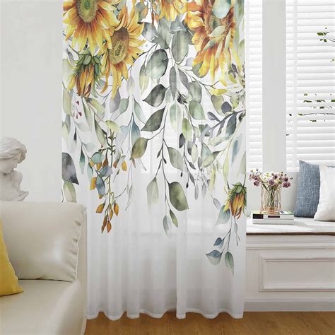 Sunflowers Semi Sheer Curtains Drapes for Living Room,Bedroom,French ...