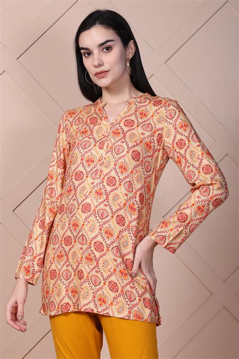 Buy Beige Paisley Printed Straight Rayon Kurti Online for Woman | Shop ...