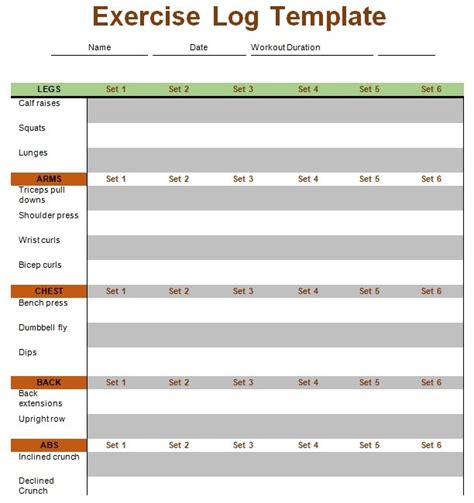 Exercise Log Excel Template 的图像结果
