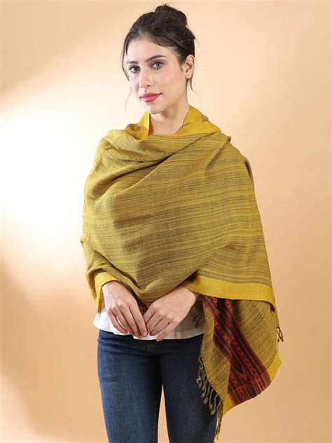 Mustard Himachali Shawl, Handwoven Wool, Kullu Valley