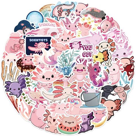 Funimost Cute Axolotl Stickers Pink Animals Stickers For Kids Teens ...