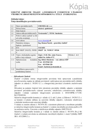 Úradná tabuľa - Žiadosť o zmenu integrovaného povolenia - prevádzka ...