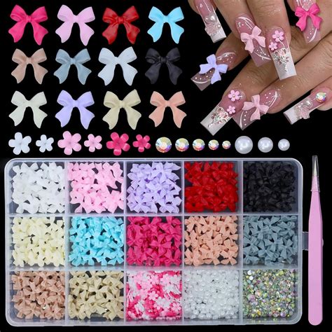 Amazon.com: 3D Bows Nail Charms Set Assorted Colorful Bowknot White ...