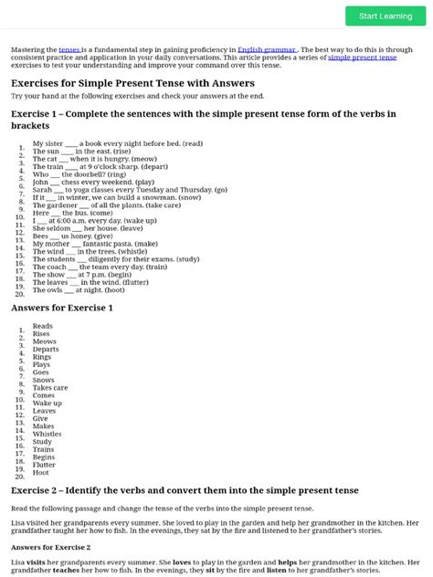 Simple Present Tense Exercises With Answers | PDF