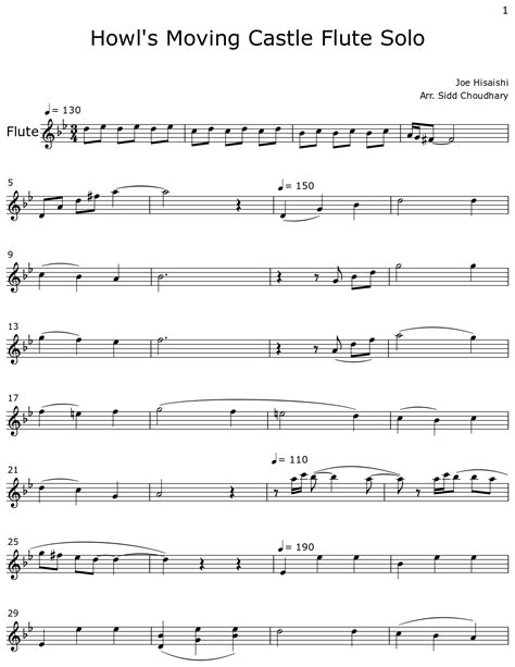 Howl's Moving Castle Flute Solo - Sheet music for Flute
