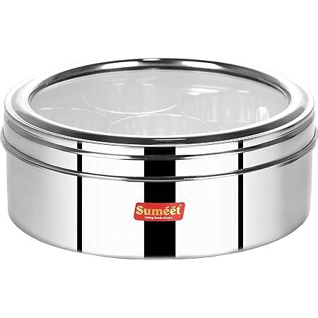 Buy Sumeet Stainless Steel Belly Shape Masala (Spice) Box / Dabba ...