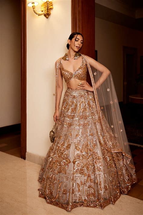 GREY GOLD LEHANGA BLOUSE DUPATTA – Opus Atelier