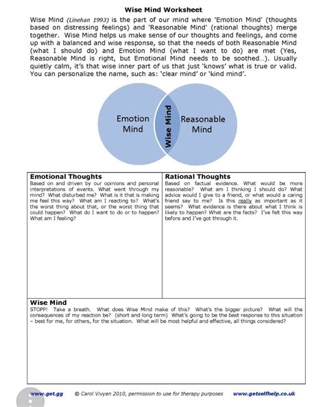 Emotional rational wise mind worksheet | Dbt therapy, Therapy ...