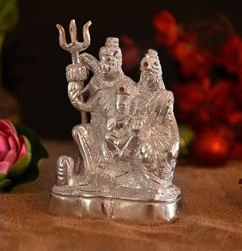 Buy Handicraft White Metal Shiv Parivar Idol/Shiv Shakti Showpiece for ...