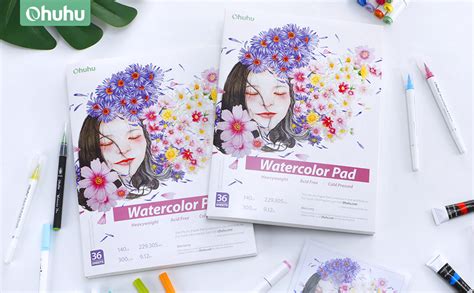 Watercolor Paper 2 Packs Ohuhu Water Color Paper 300 GSM/140 LB Drawing ...