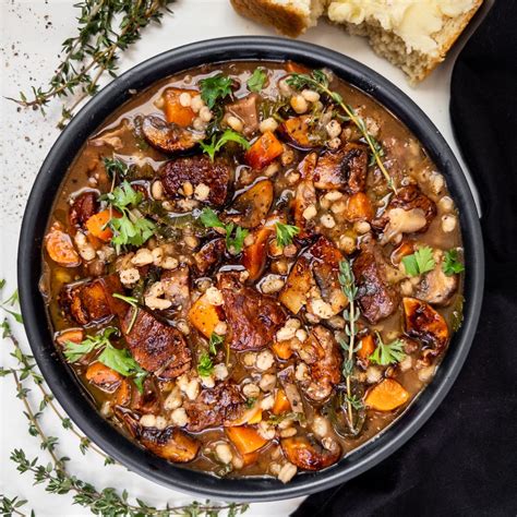 Beef Barley Mushroom Soup - with Roasted Mushrooms & Wine.
