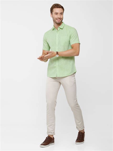 Classic Polo Mens Green Linen Cotton Woven Shirt - Porsh Green HS ...